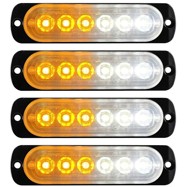 4 stk. 6 LED Nødlys Beacon Fareblinkende Advarselslys Strobe Light Bar Overflademontering Til Ca