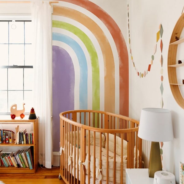 Nordisk modern självhäftande tapet för barnrum minimalistisk regnbåge barnrum bakgrund tapet
