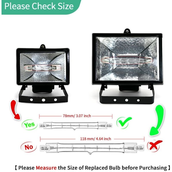 5-pak R7S 118mm 300W 230V, R7S Halogen Lineær Pære, Dimbar Halogenlampe for Byggearbeid Landskapsbelysning