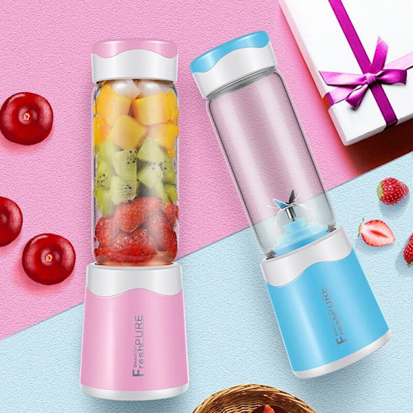 Bärbar juiceblender USB juicerkopp multifunktionell fruktmixer sexbladig smoothies - Rosa