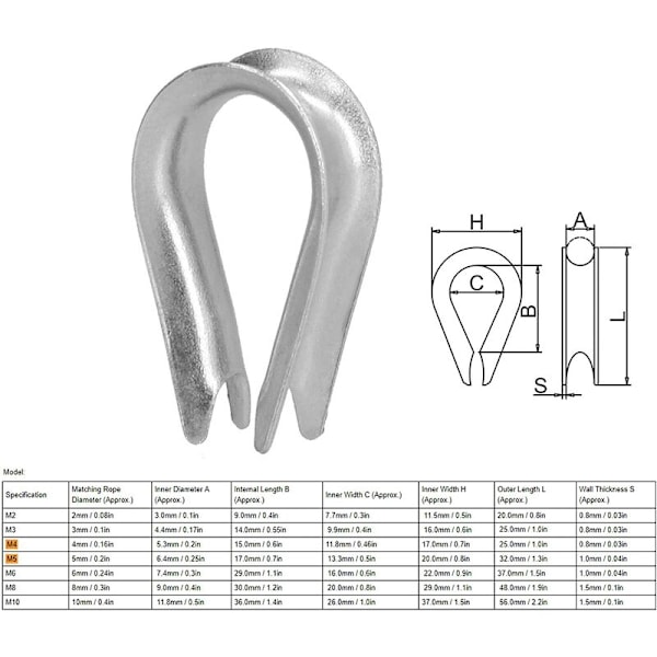 50 stk. Wire Rope Thimble Wire Rope Klips Rustfritt Stål Wire Rope Rigging Verktøy for Skip Bygging (M3 (3mm))
