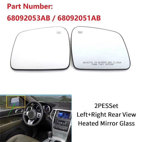 2 st uppvärmda backspegelglas för Durango Grand 2011-2021 68092053AB 68092051AB