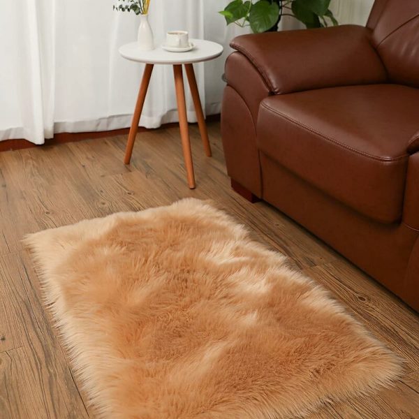 Imiteret Fåreskindstæppe 60x90cm Imiteret Fleece Tæppe Fluffy Blødt Langhåret Dekorativ Stolpude Sofamåtte(Brun, 60x90cm)
