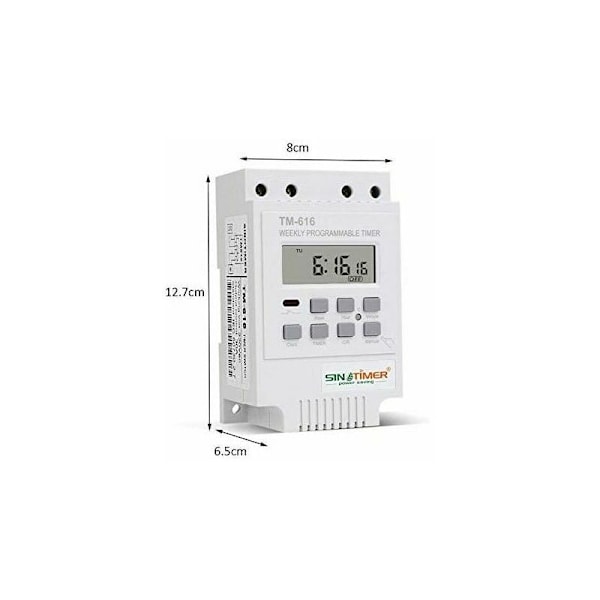 TM616 Relæafbryderprogrammer, 12V Elektrisk Ugentlig Timeur med Digital LCD-Skærm - Hvid