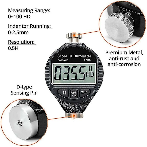 0-100hd Shore D Hårdhed Durometer Digital Durometer Skala med LCD Display til Gummi, Plast, F