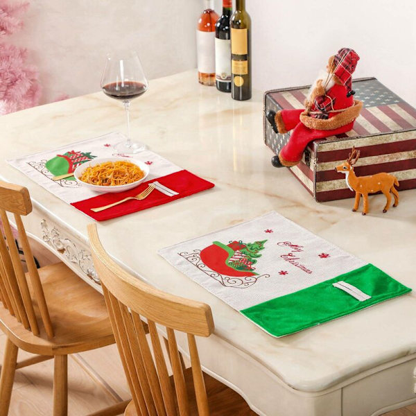 Glædelig Jul Bordskånere Sæt af 4, med Gavebil Trykt, Skridsikker Bordskånere, Vaskbare Bordskånere, 13 X 18 Tommer, A