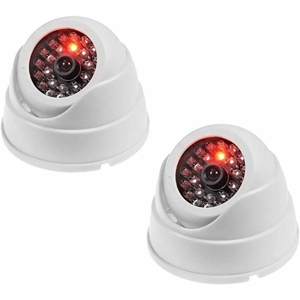 Pakke med 2 Dummy Dome Kameraer, Falske Dummy Kameraer Trådløst CCTV Sikkerhed Indendørs Overvågning med Rød LED-Hvid