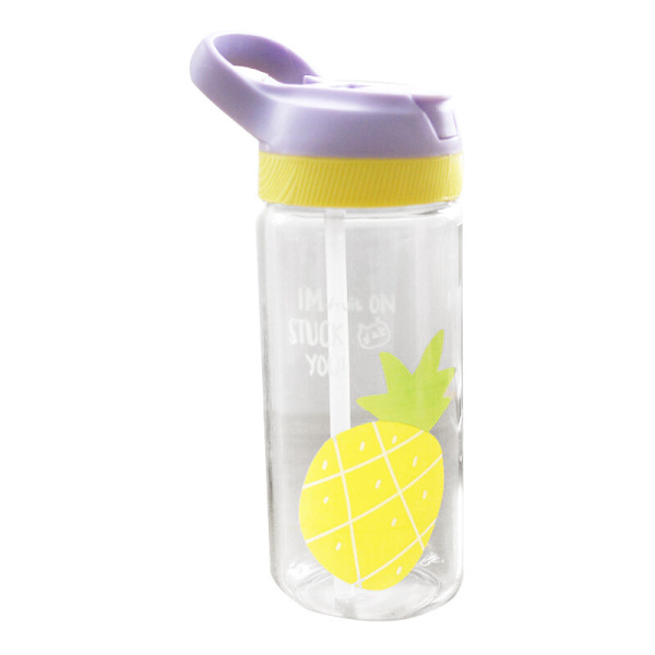 500 ml bærbar glasflaske med sugerør, lækagesikker, søde sportsflasker til børn (ananas)