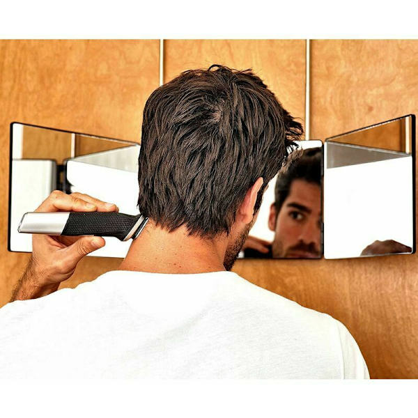 Væg Spejl 180Ḟ Spejl, Selvklippet Spejl 3 Sider, Se Baghovedet, 3020cm3, Til Hårklipning, Styling, Barbering, Bærbare Stativer, Håndfri og Annonce