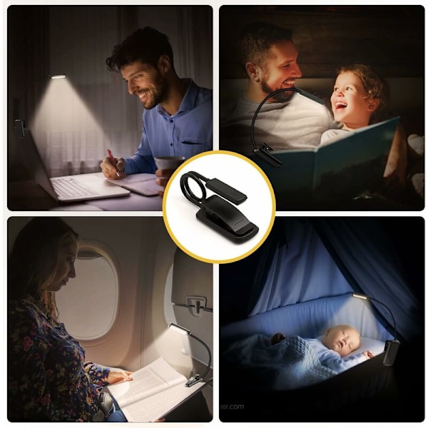 Läslampa, TEAMPD USB Laddningsbar Läslampa, 9 LED-lampor 3 lägen med klämma för att läsa böcker i sängen, 360° Flexibel Läslampa för böcker, Ki