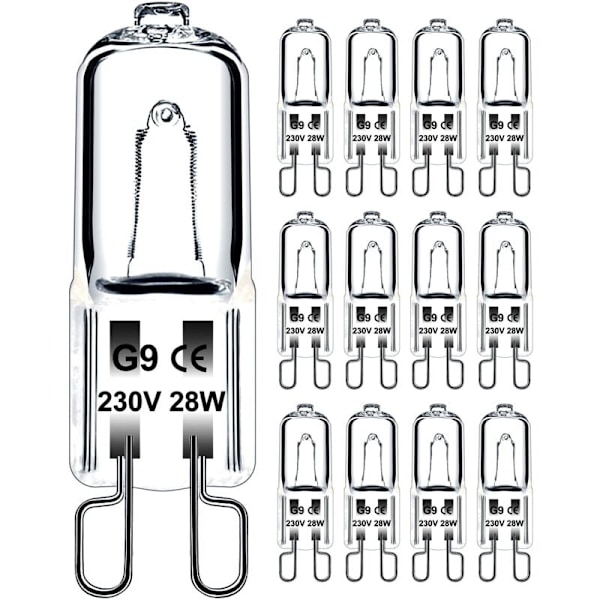 G9 Glödlampa 28W 230V Dimbar Varmvit, G9 Halogenlampa 300°C Tolerans, G9 Ugnlampa för Mikrovågsugn Spis Taklampor, 12-pack [Energi Cla