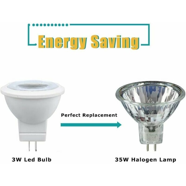 MR11 GU4 3W LED-pære Varmt Hvit 3000K AC/DC 12V - tilsvarer en 35W halogenpære (4 stk)