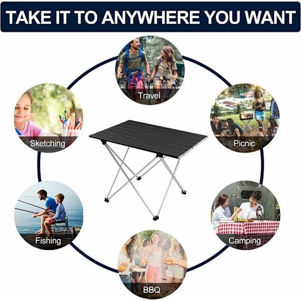 Letvægts Aluminium Bærbar Campingbord, Nemt at Bære, Perfekt til Camping, Picnic, Køkken, Have, Vandreture (Sort, 40x34.5x29.5cm)