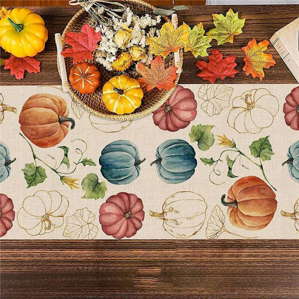 Höst Eukalyptus Blad Bords Pumpor, Höst Thanksgiving Kök Matsal Bordsdekoration för Inomhus B