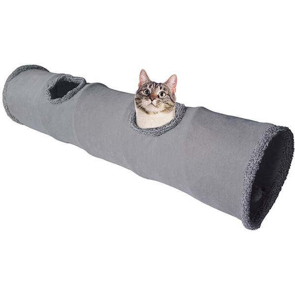 Kasaannettavan kissan tunneli, kestävä mokkanahkainen leikkituuneli pallolla ja reiällä, kissoille, kaneille, kissanpennuille, pennuille ja pienille lemmikkieläimille