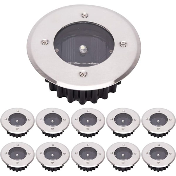 10-pack LED-solcellsmarkbelysning, utomhusbelysning, gatubelysning, nedgrävd belysning, IP65 vattentät (kall vit, rund) [Energiklass A+]