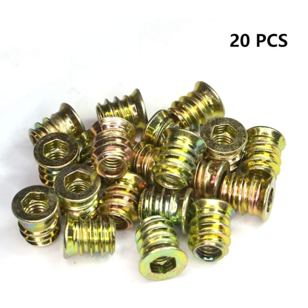20-pack gängade muttrar för trä Möbel M6 x 13 mm