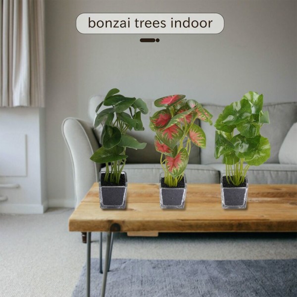 Kunstig potteplante sett med glasspotter, kunstig bonsai for kontorinnredning