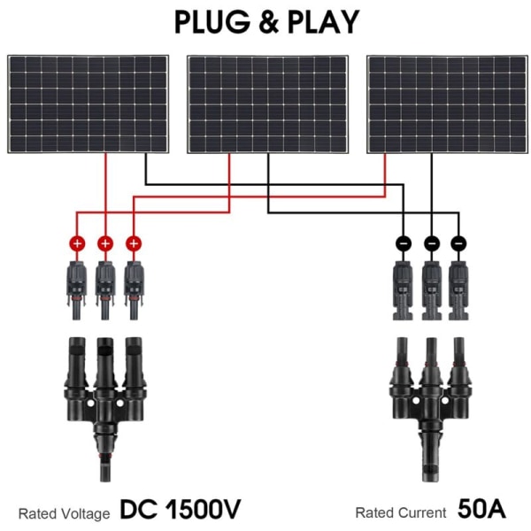 2 par solcelle stik han og MMMF+FFFM, 3 til 1 bypass stik