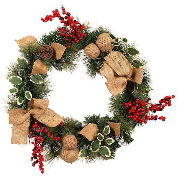 Kunstig julekrans af fyr til hoveddør, væg, vindue, pejs, landejendom, boligindretning