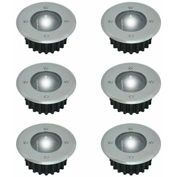 Set med 6 solcells-LED-strålkastare infällda i marken - Rund - Diameter: 85 mm - Yttre beständig mot basen - Rostfritt stål front - 6 solceller li