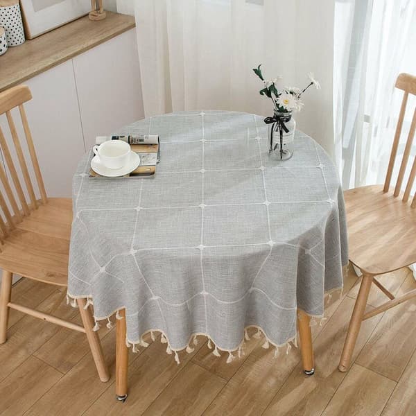59 tommer rustik dug til udendørs rynkefri runde borde til broderi duge (grå gitter)