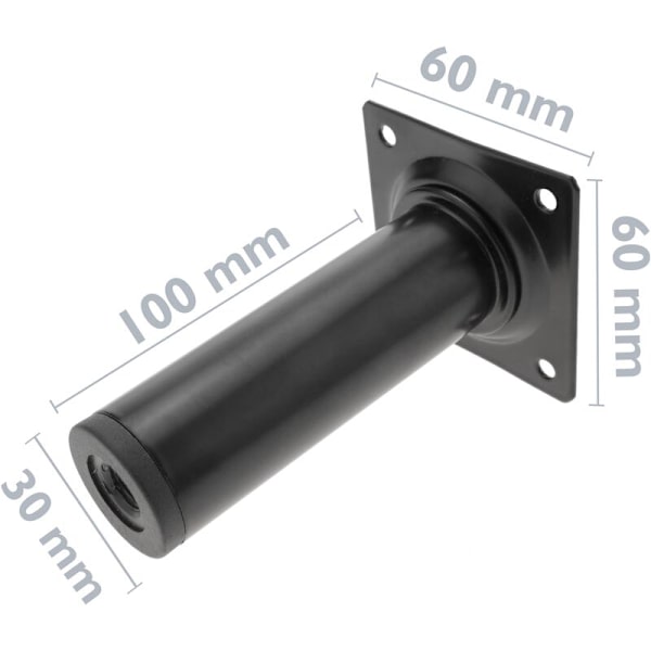 Runde bordbein i svart stål for møbler og skrivebord, 10 cm, 4-pakning