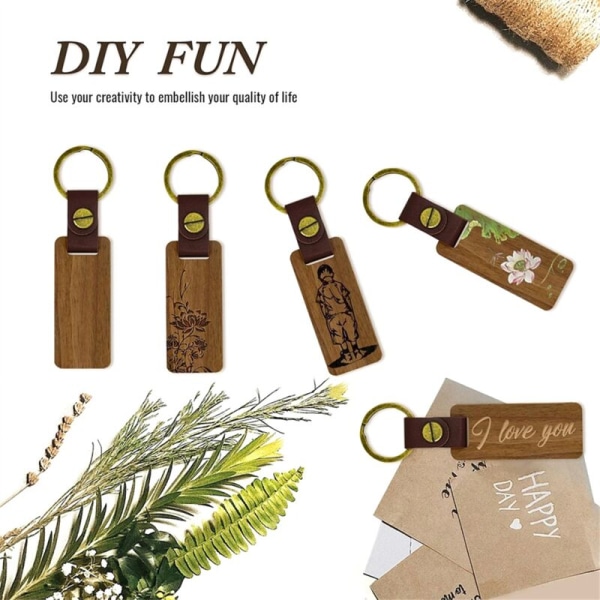 20-pack rektangulära tränyckelringar i läder med tomma valnötsnyckelringar med nyckelringar för DIY-graveringspresent
