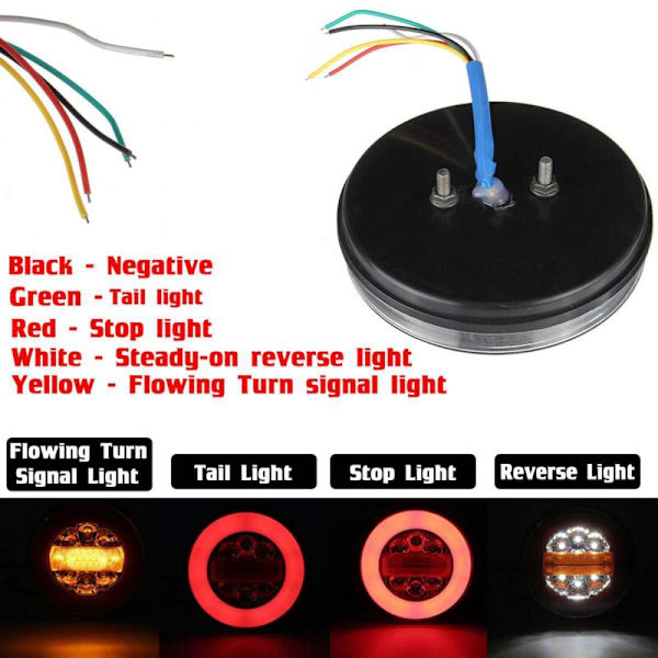 LED Rund 4IN1 Lastbil Baglygte 12-24V Dynamisk Baglygte Blinklys Baklys Stoplys til Trailer RV