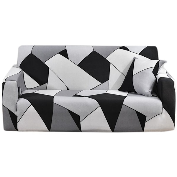 Sort og hvidt sofaovertræk til polyester elastiske sofaovertræk sofa stolbeskytter (XL)