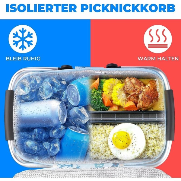 Piknikkurv, isolert kurv, handlekurv, kjølebag, handlepose, piknikpose for å bære mat, piknik, fotturer, camping