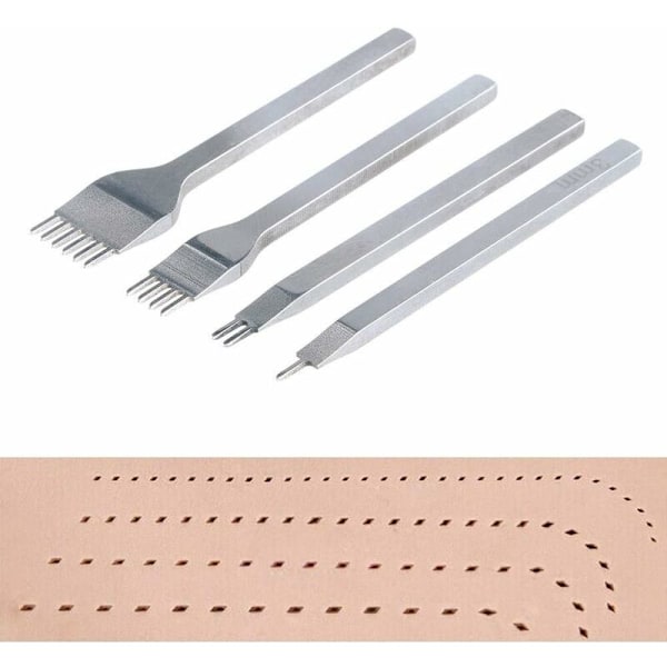 4 stk. 3mm Læderværktøjsæt, Hulstans DIY Læderhåndværk Klo Punch Hul Syning Diamant Snøring 1+2+4+6 Tands Snøring Perforer Syværktøjer