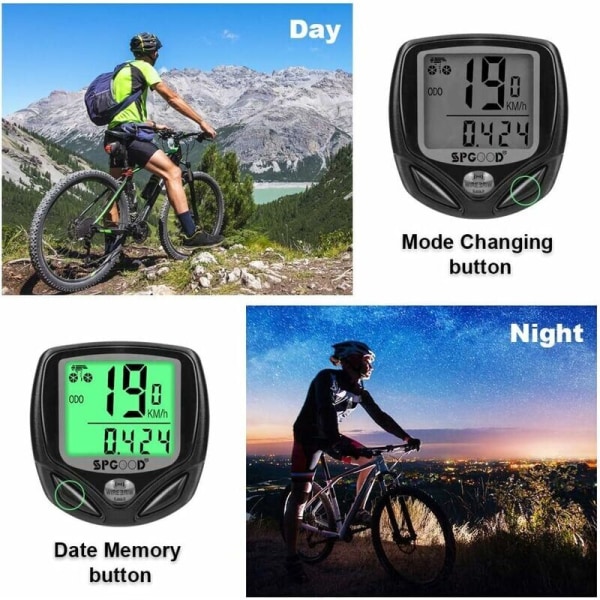 Trådløs cykelcomputer IP54 Vandtæt 16 Funktioner Cykelcomputer Trådløs Cykling LCD Trådløs Computer Cykelhastighed ​​Hastighedsmåler Trådløs Cykel Comp