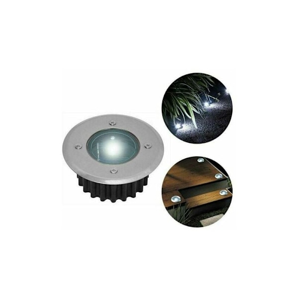 Utomhus nedgrävd markspotlight, Set med 6 solcellsdrivna LED-nedgrävda markspotlights - Runda - Diameter: 85 mm - Väderbeständig bas - Rostfritt