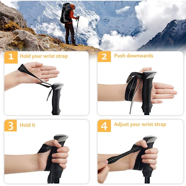 Pakke med 2 sammenleggbare turstaver - Turstaver i aluminiumslegering med hurtiglåsesystem, teleskopiske, sammenleggbare, ultralette for fotturer, camping