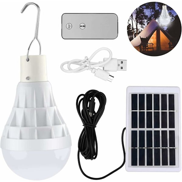 Solcellsdriven LED-lampa, 12W Uppladdbar Solcellslampa med Fjärrkontroll för Utomhus, Vandring, Camping, Fiske Tält - Fei Yu