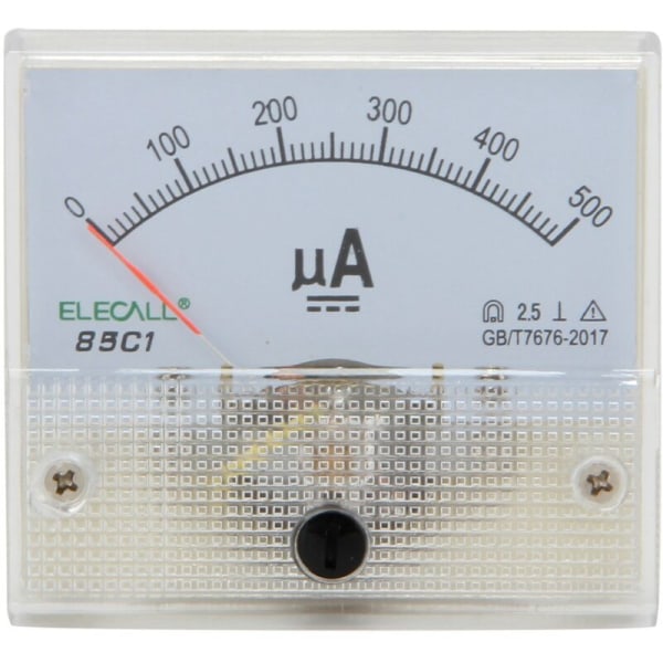 ELECALL 85C1-A DC 0 - 500UA Pointer Ammeter DC Analog Ström Panel Ammeter för Tryckregulator Distributionslådor Etc.