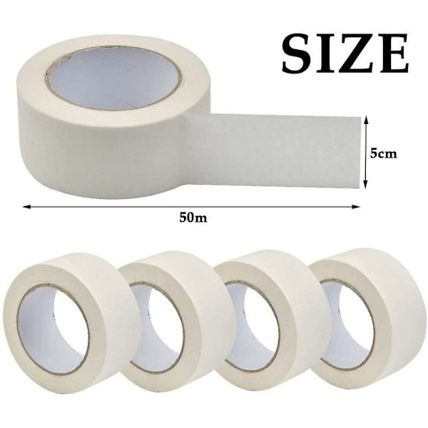 5 rullar maskeringstejp, självhäftande maskeringstejp, multifunktionstejp, starkt klibbig tejp för målning, industri, dekoration, DIY, hantverk - 50 mm x 50 m