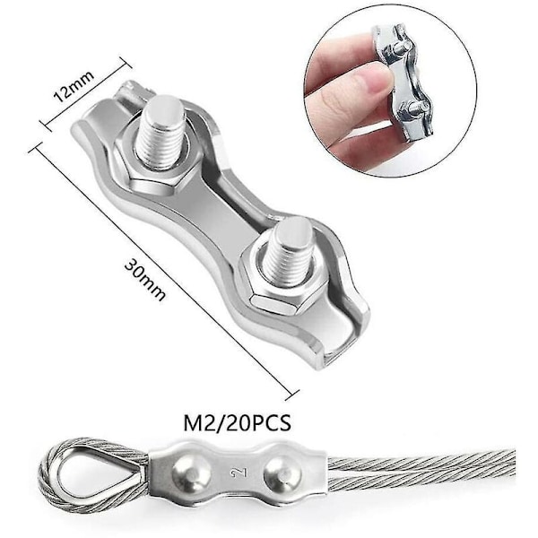 20-pakning M2 Duplex-kabelbindere, metallkabelbindere, Duplex-klemmer for 2mm R-stål