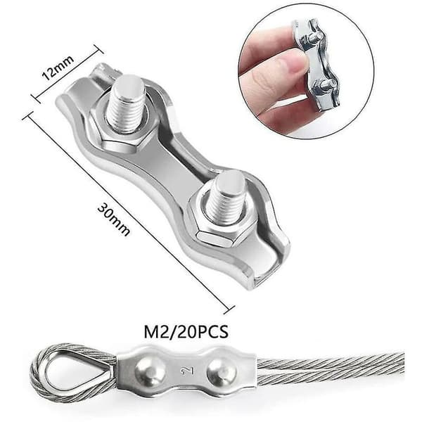 20 stk. M2 Duplex Kabelbindere, Metal Kabelbindere, Duplex Klemmer til 2mm R Stål