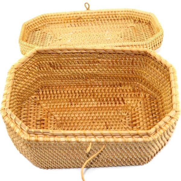 Bærbar ottekantet vietnamesisk rotting teboks med låg håndværk diverse opbevaring makeup organizer