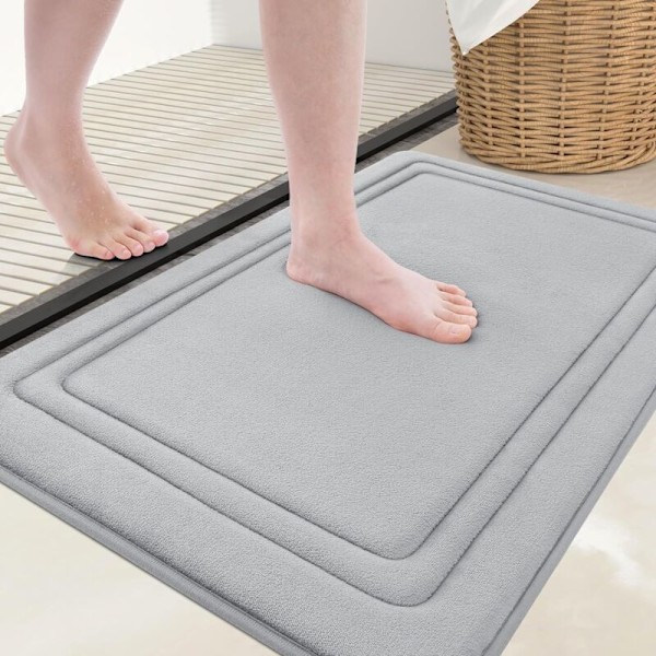 Memory Foam Bath Mat 24" x 16", Ultra Soft, Non-Slip and Absorbent, Machine Washable, Comfortable Bath Mat for Bathroom Floor, Tub and Shower, Gray