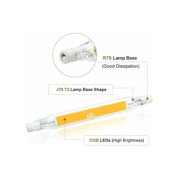 2 stk 118MM 20W 220V Høy Lysstyrke R7S LED Lampe Dobbel Endet COB Glass Mønster Lampe Erstatter Halogenlamper, Lavt Strømforbruk Kaldt Hvit Lys