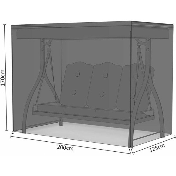 Vedenpitävä 3-paikkainen puutarhakeinusuoja, pölytiivis keinusuoja, suojapeite 210D Oxfordissa 125 x 170 x 220 cm Musta (1 kpl)