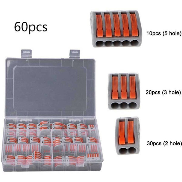 60 stk elektriske koblinger med kontrollspake, 30 stk 2 innganger, 20 stk 3 innganger, 10 stk 5 innganger--