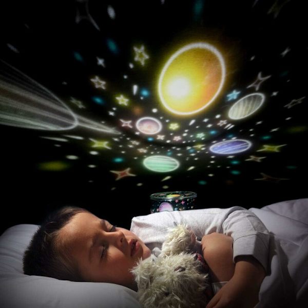 Børnenatlys Stjernelampe Projektor, 360° Rotation Musiknatlys + Timer + Fjernbetjening + 6 Farver, Genopladelig LED Stjernehimmel Nat