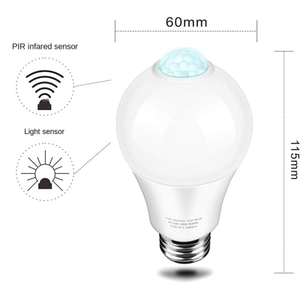 85-265V E27 PIR Bevegelsessensor Lampe 12W Pære med Infrarød Bevegelsessensor Bevegelsesdetektor Sikkerhetslys Varmt Lys