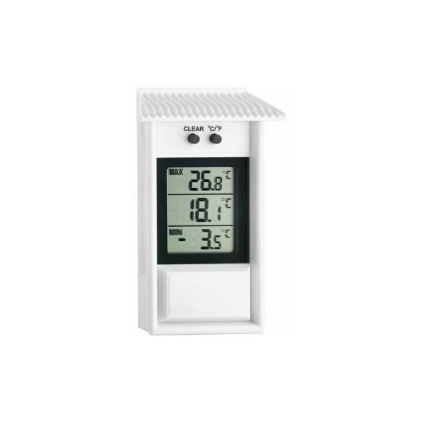 digital thermometer, weatherproof, usable indoors or outdoors, white