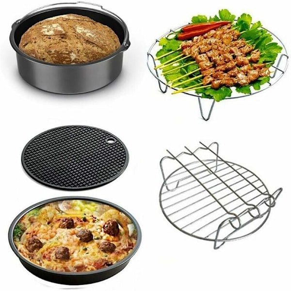 6'' Luftfritöstillbehör 8 delar, Universal Luftfritöstillbehörssats för alla märken av luftfritös (2,3-3,2L)-Fei Yu