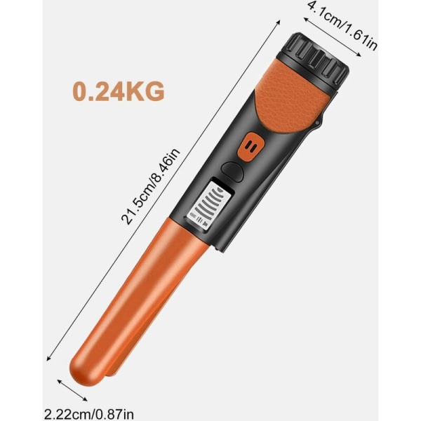 Bærbar metalldetektor, pinpointer metalldetektor, 360° skanning metalldetektor, vanntett pinpointer detektor, med LED-indikator og batterier,